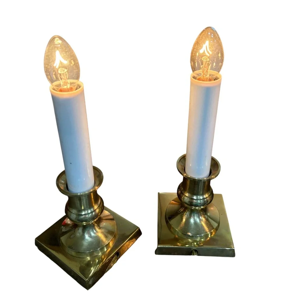 Vintage Brass Electric Window‎ Candles Set of 4 Square Base Holiday Decor Taiwan